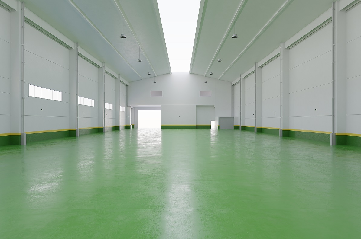 Wnętrze pustej hali przemysłowej 