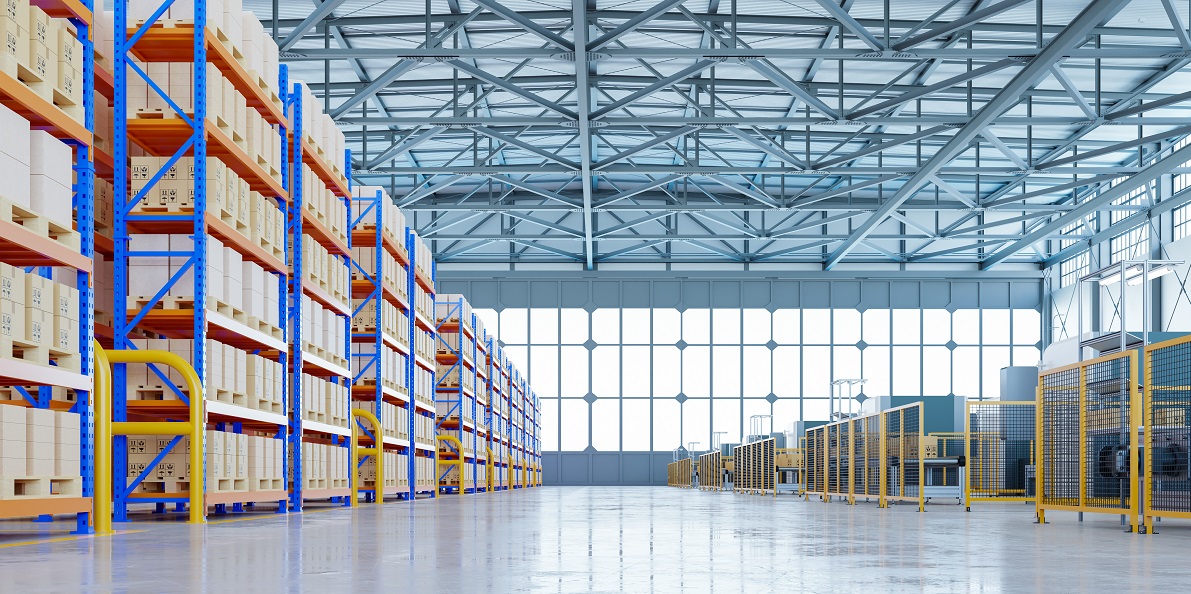 Wnętrze hali magazynowej, przemysłowej